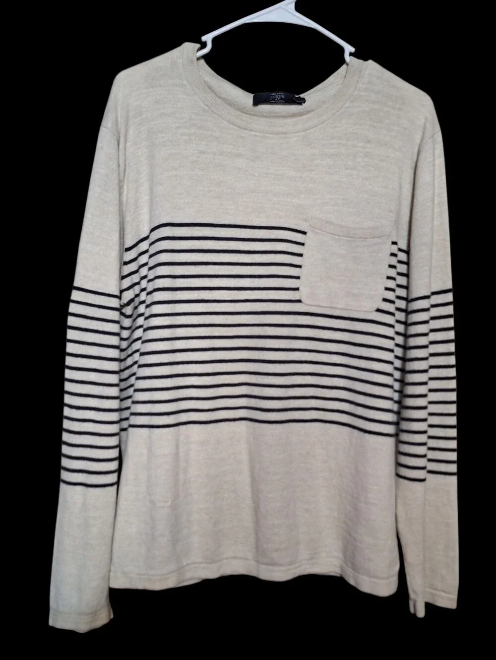 J Crew Mens L Cream Black Striped Lightweight Sweater Preppy 90s Y2K 100% Cotton
